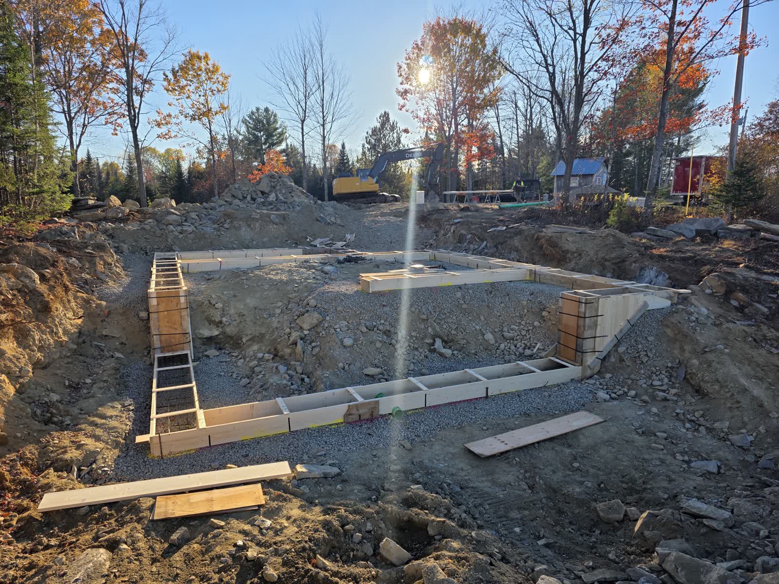 Foundation footing forms winter construction phillips maine
