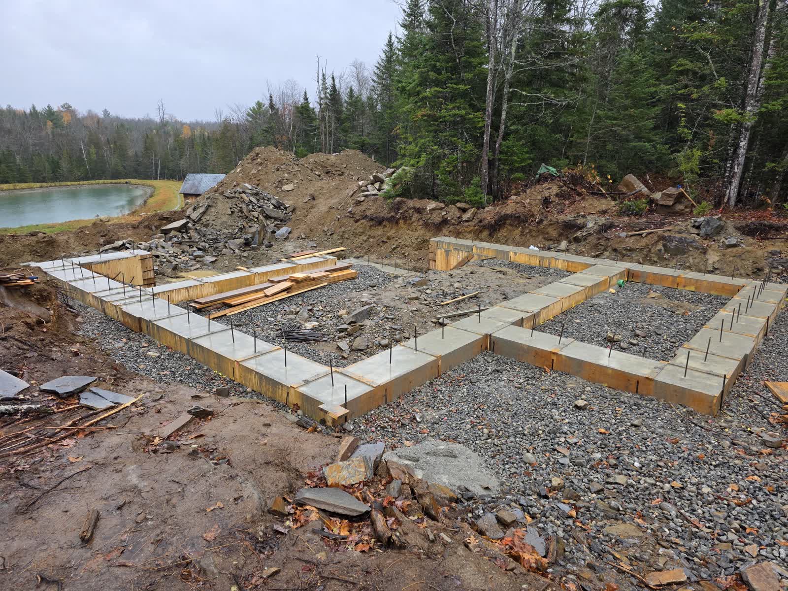 Foundation footing forms winter construction phillips maine