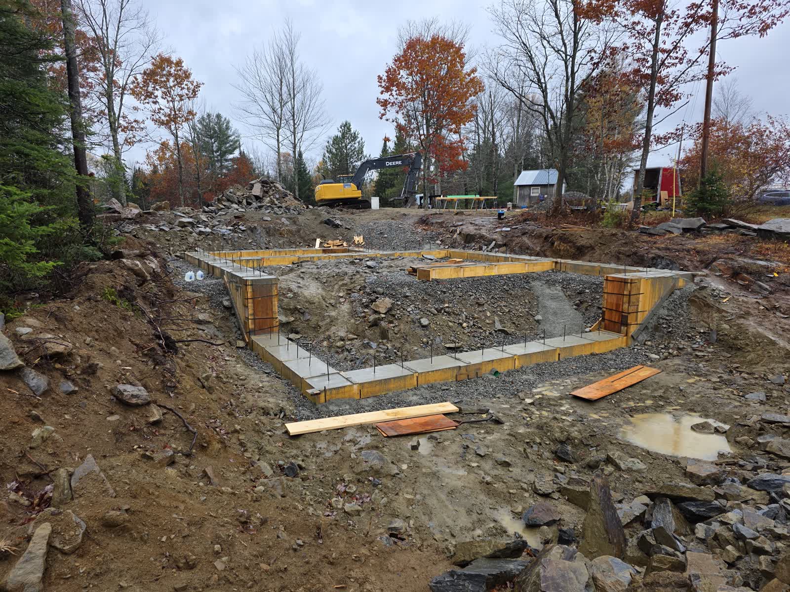 Foundation footing forms winter construction phillips maine