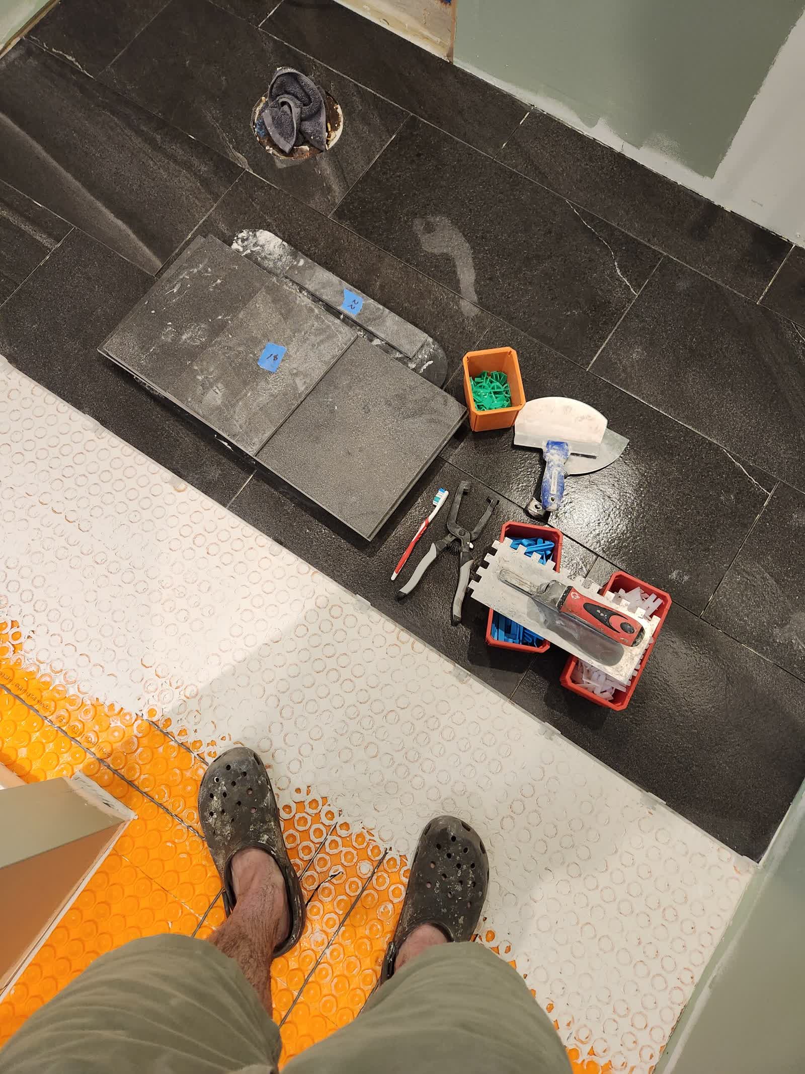 Waterproofed shower niche detail winter construction custom bathroom maine