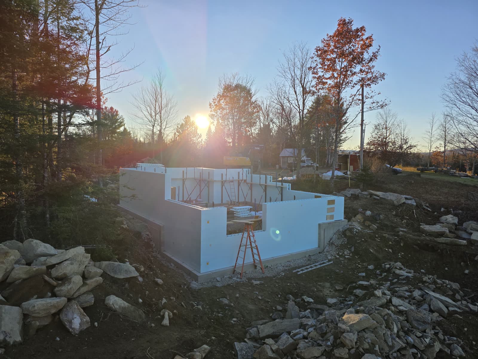 Foundation walls dusk winter construction phillips maine