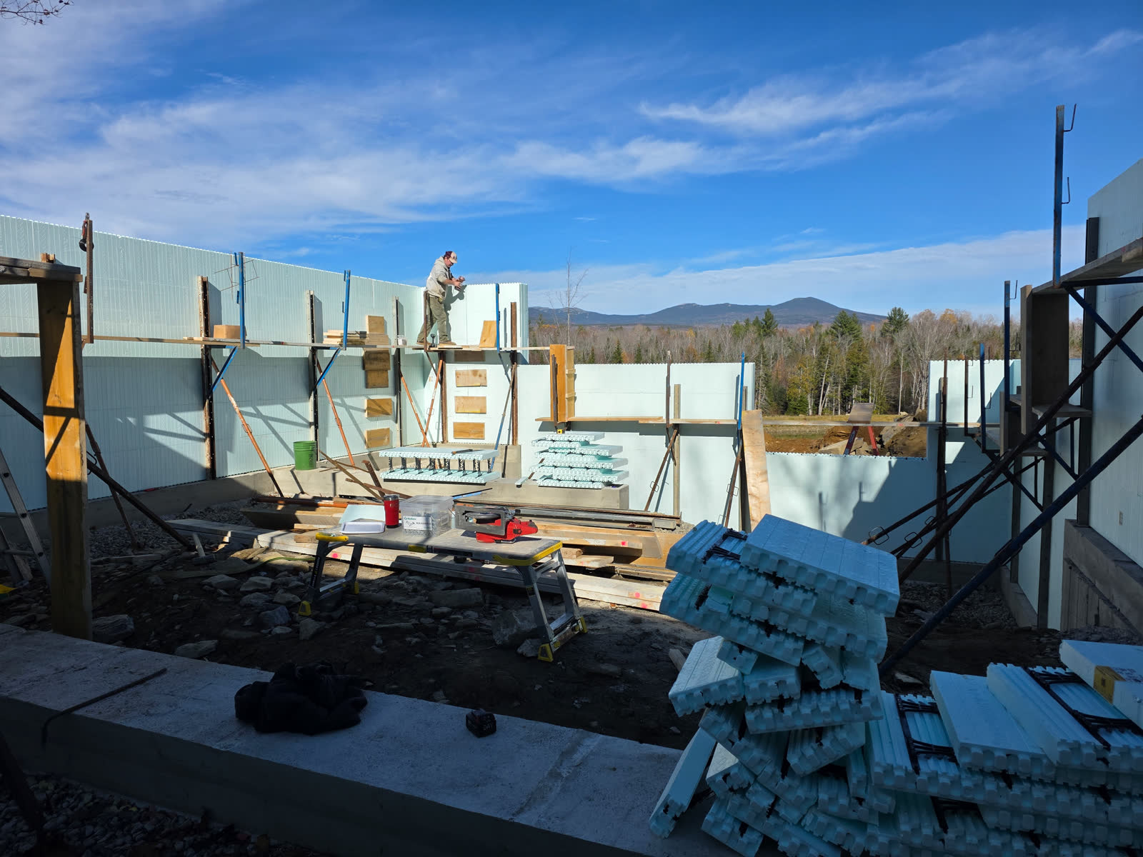 Poured concrete foundation walls winter construction phillips maine