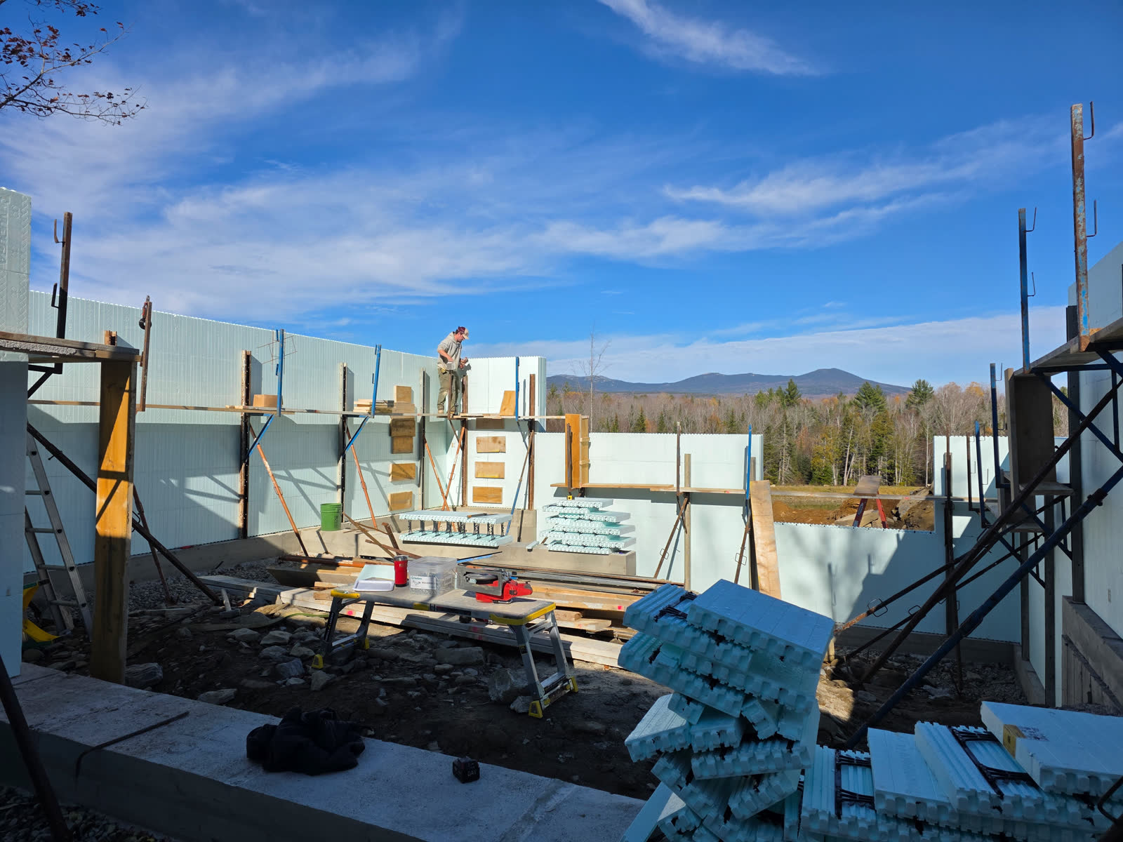 Poured concrete foundation walls winter construction phillips maine