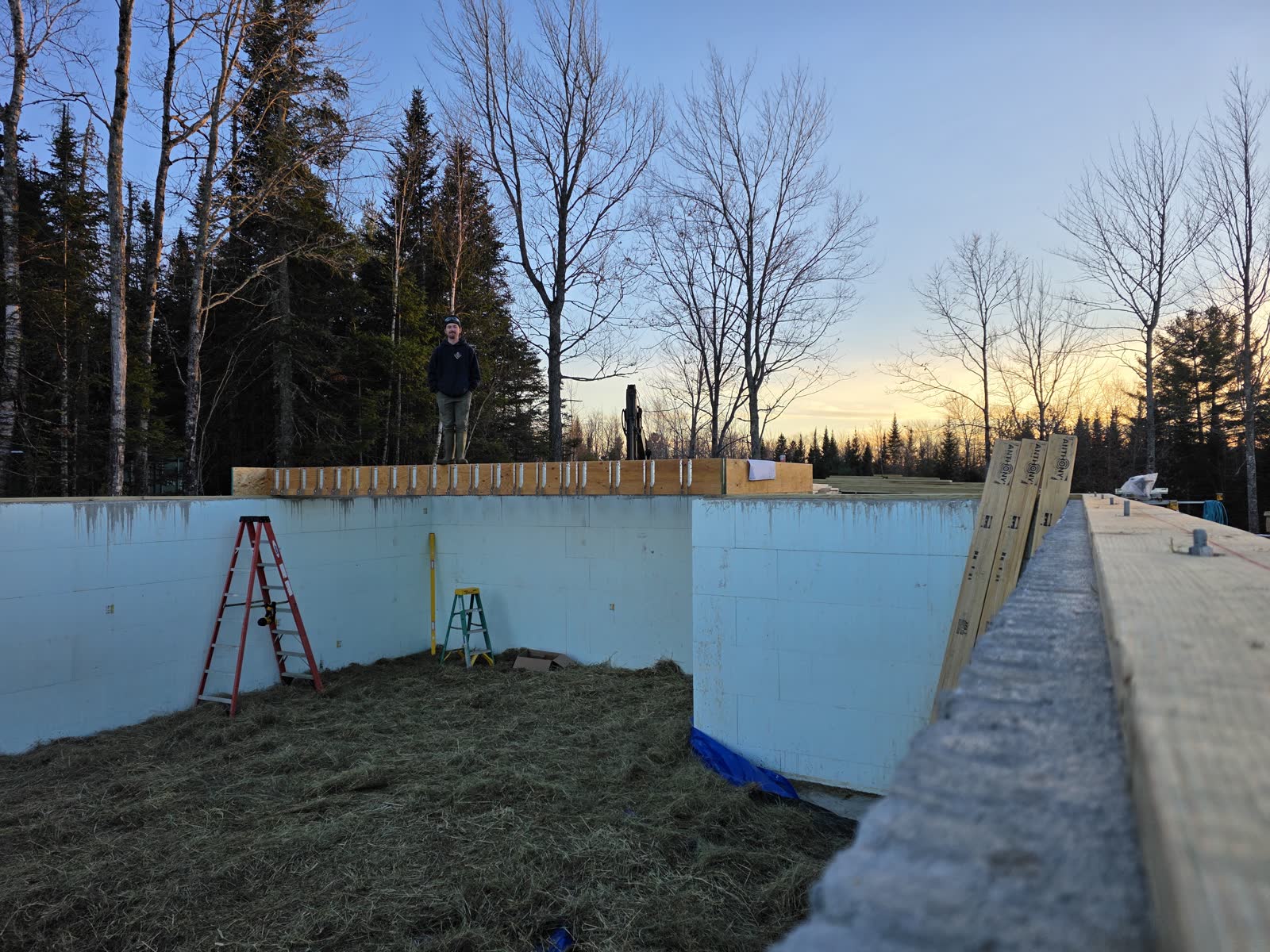 Foundation walls complete winter construction phillips maine