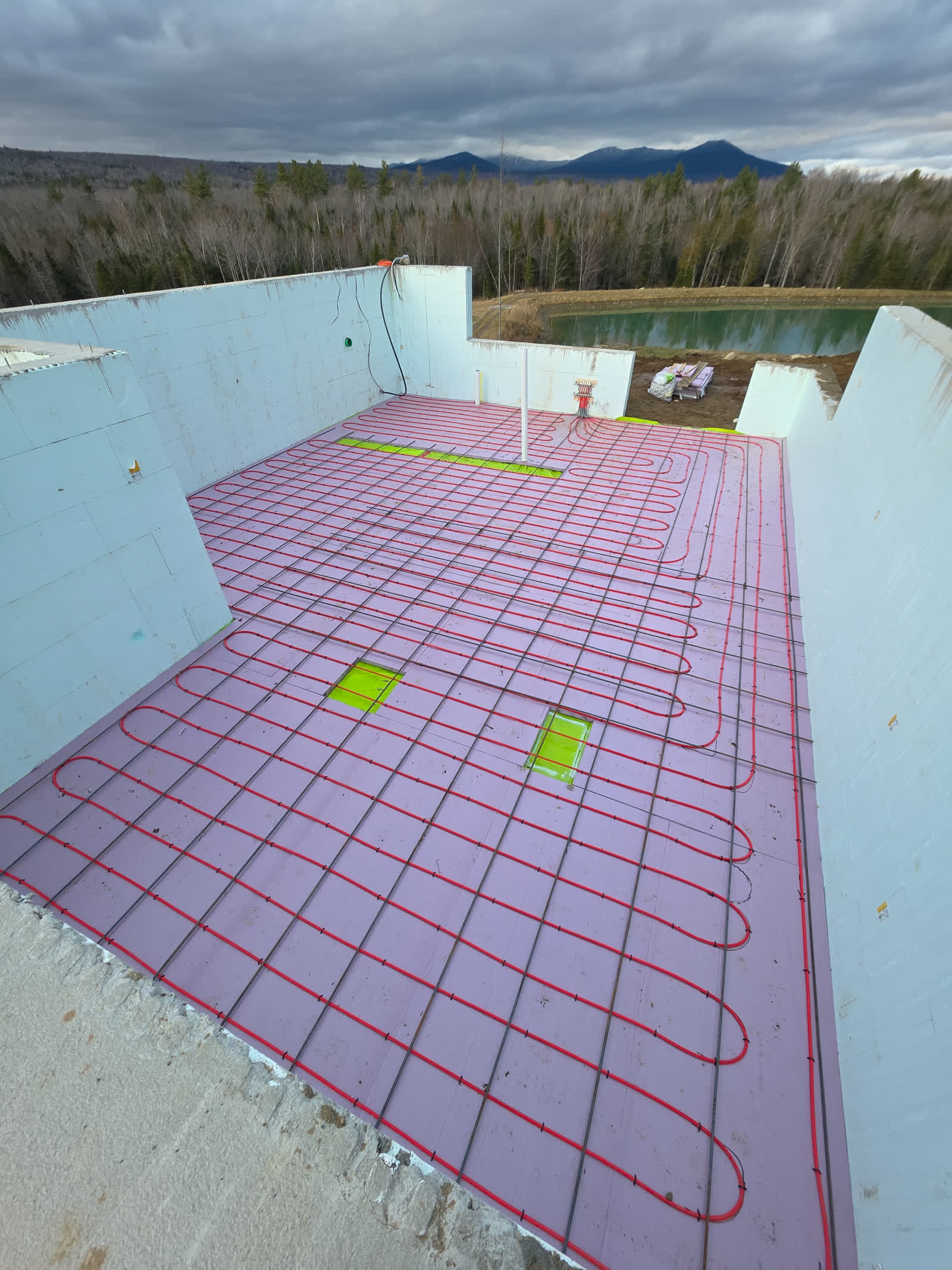 Radiant in floor heating install winter construction phillips maine