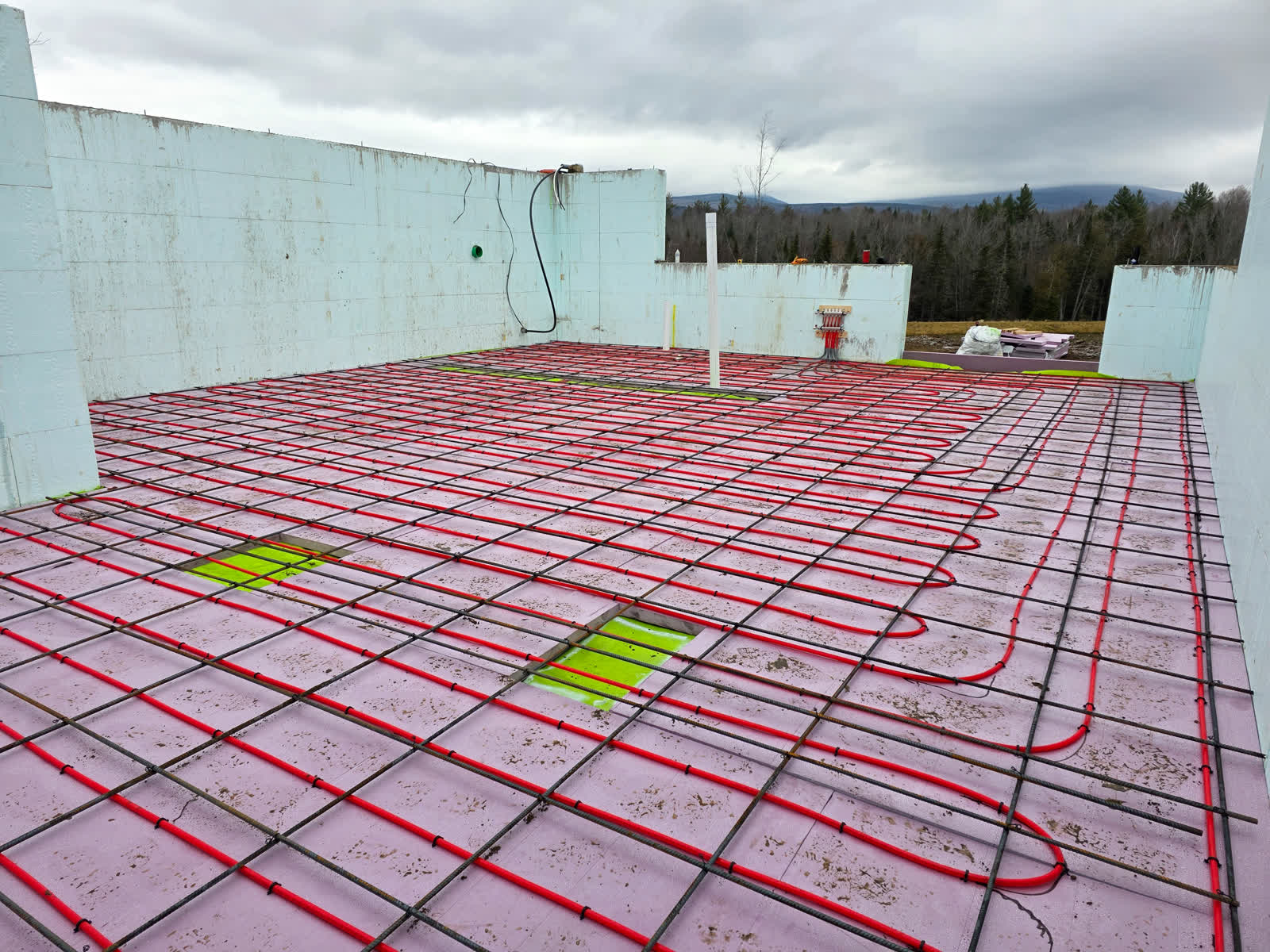 Radiant in floor heating tubing winter construction phillips maine
