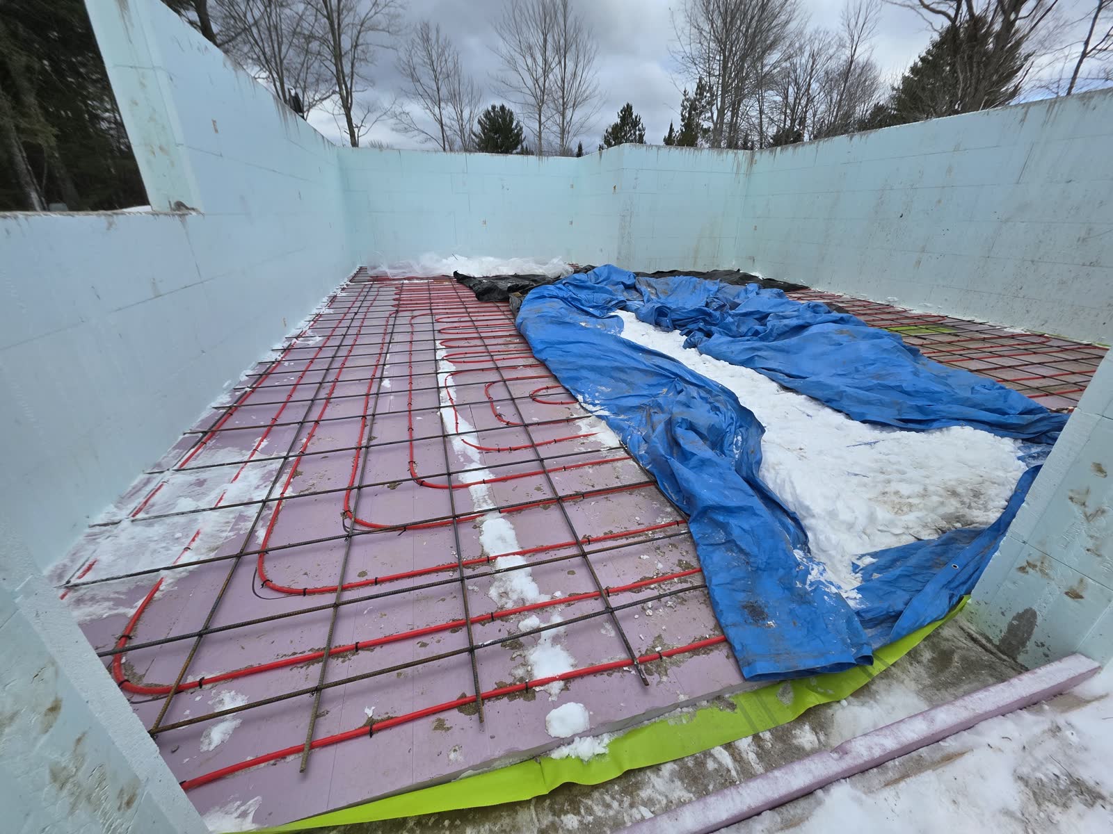 Radiant in floor heating tubing winter construction phillips maine