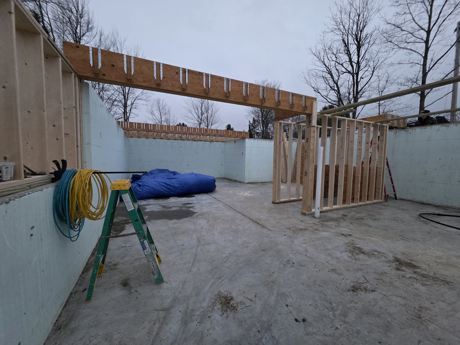 First floor deck framing winter construction phillips maine