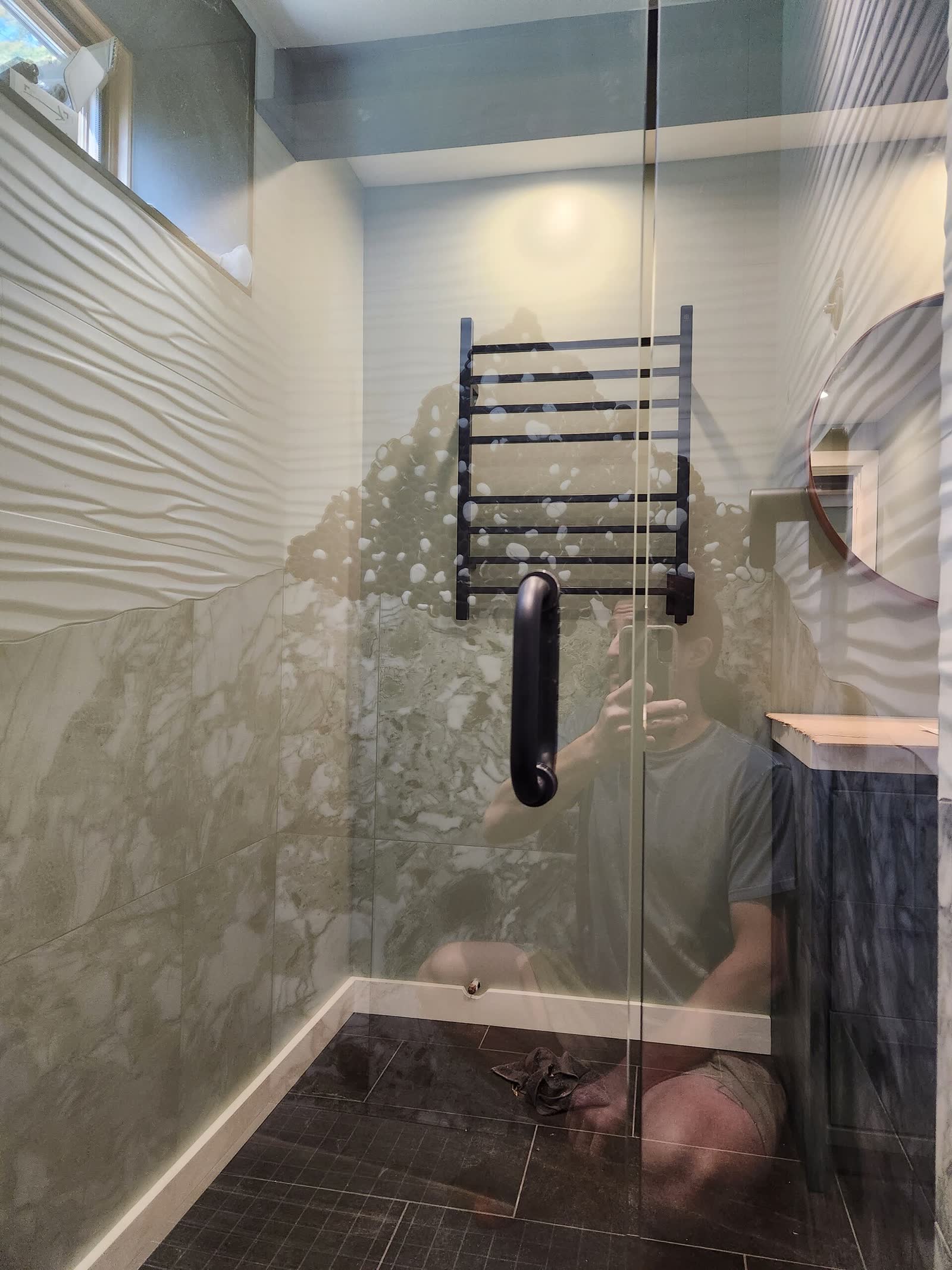 Custom shower bench and glass winter construction custom bathroom maine