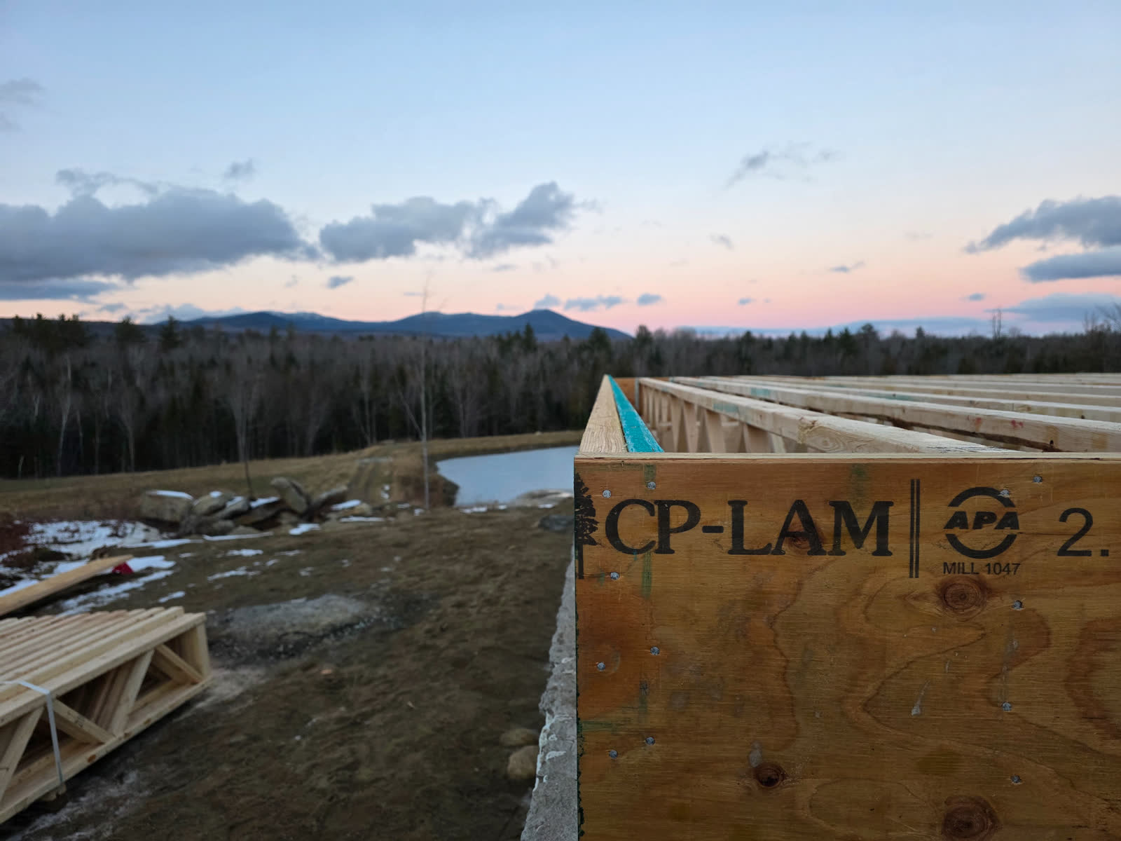 Lvl beam framing winter construction phillips maine