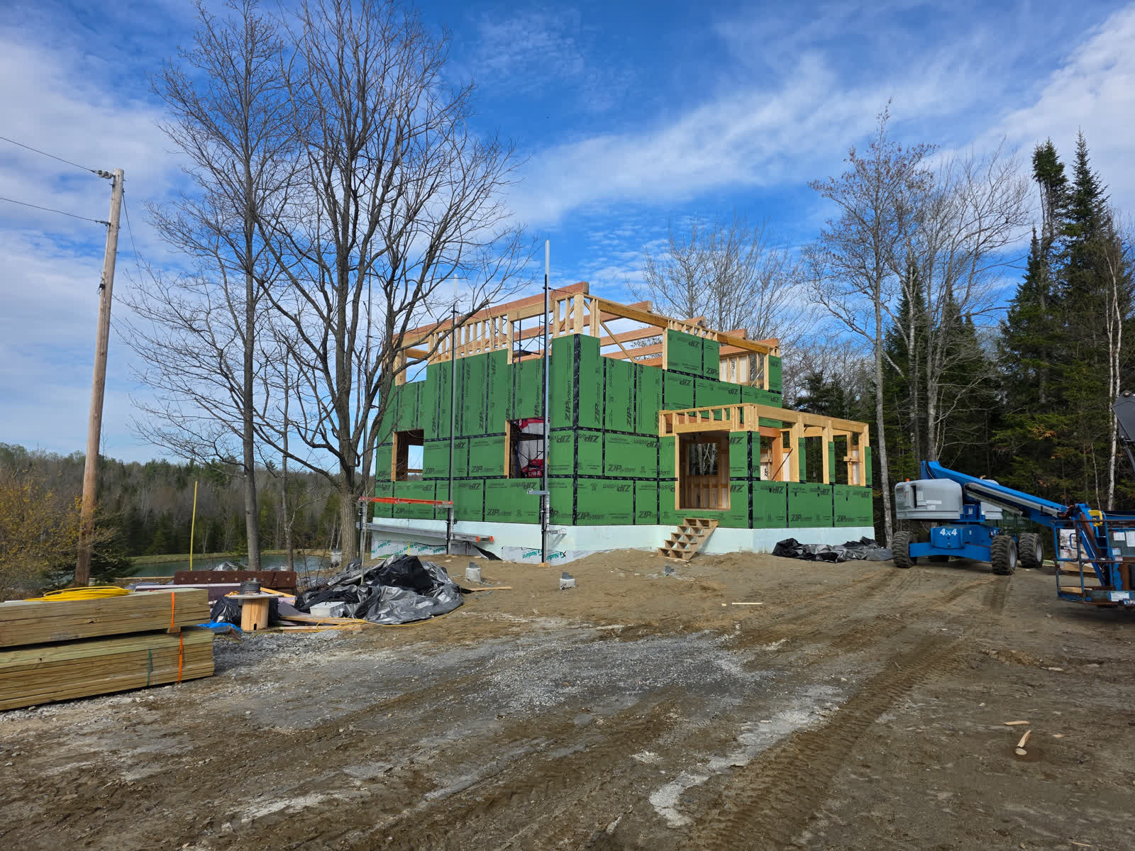 Zip system exterior sheathing winter construction phillips maine