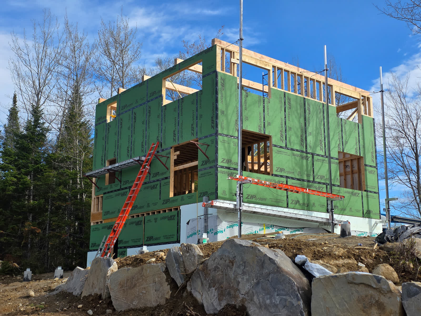 Zip system exterior sheathing winter construction phillips maine