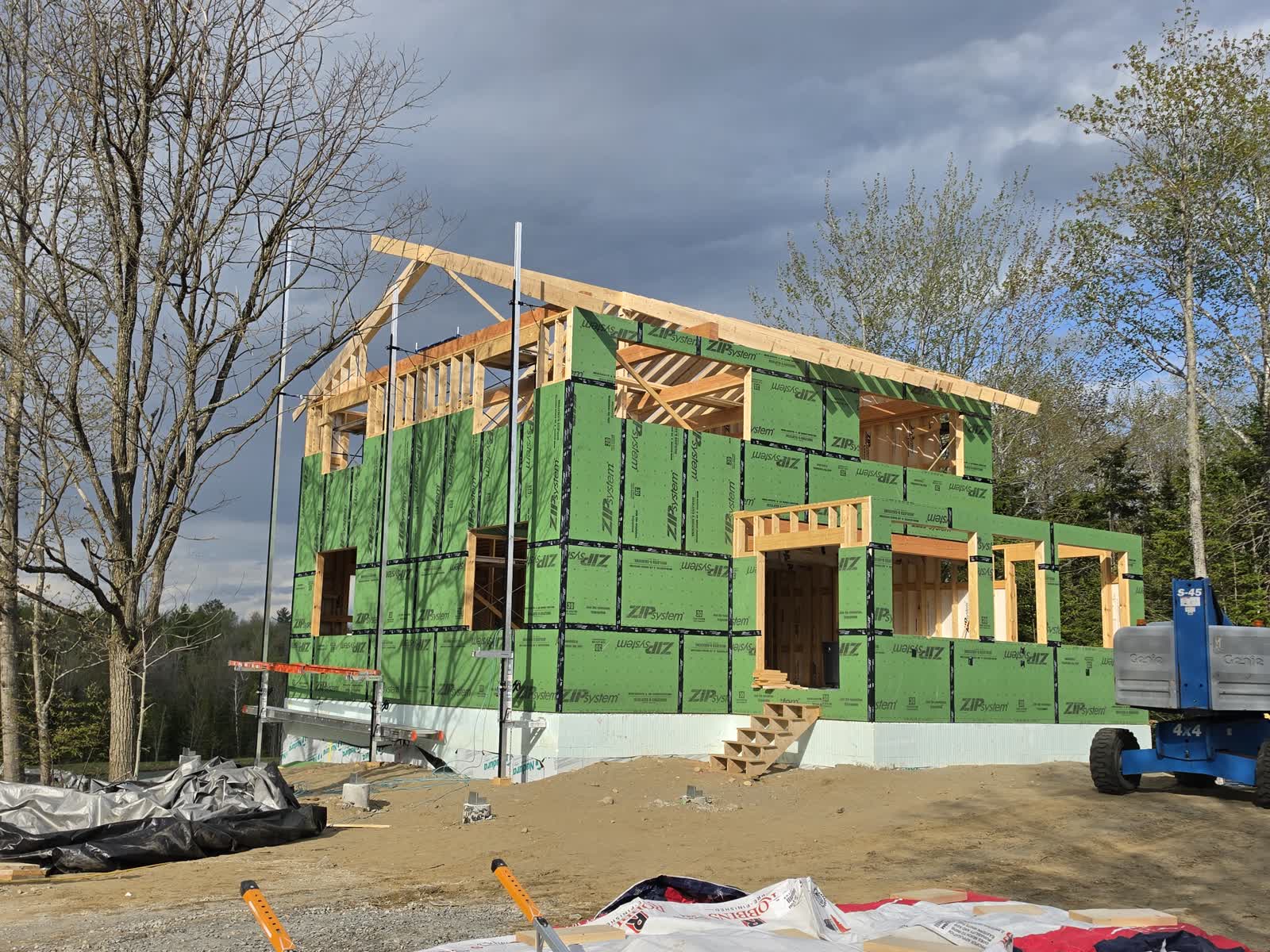 Exterior sheathing roof framing winter construction phillips maine
