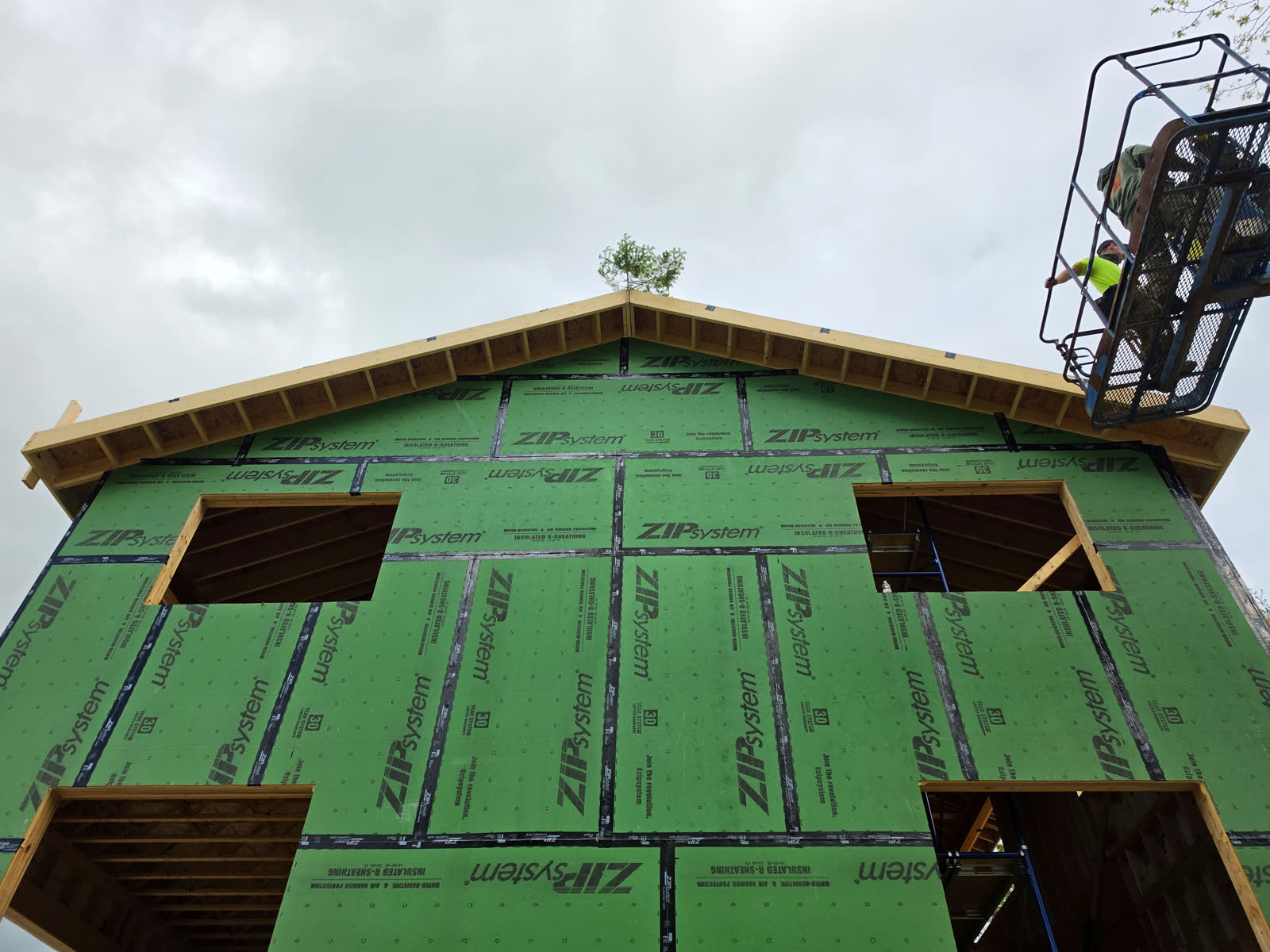 Exterior sheathing gable end winter construction phillips maine