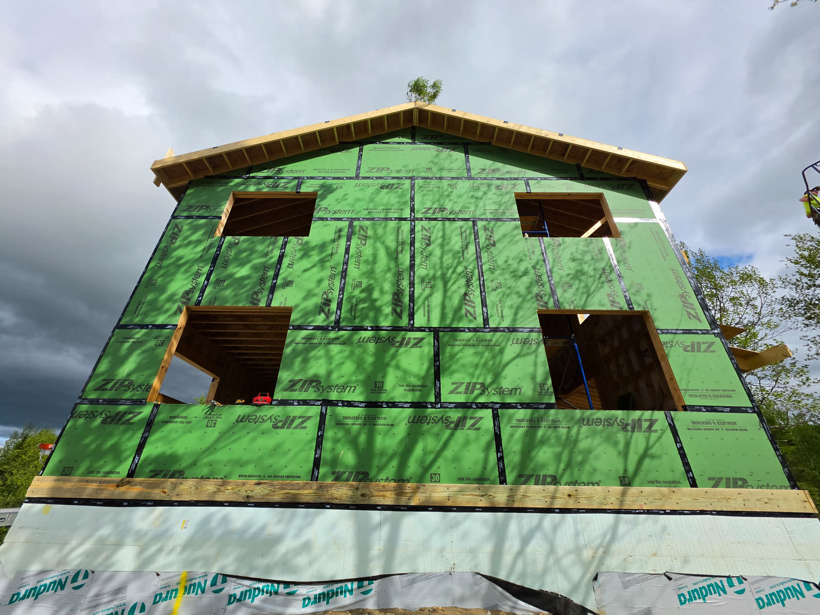 Exterior sheathing gable end winter construction phillips maine