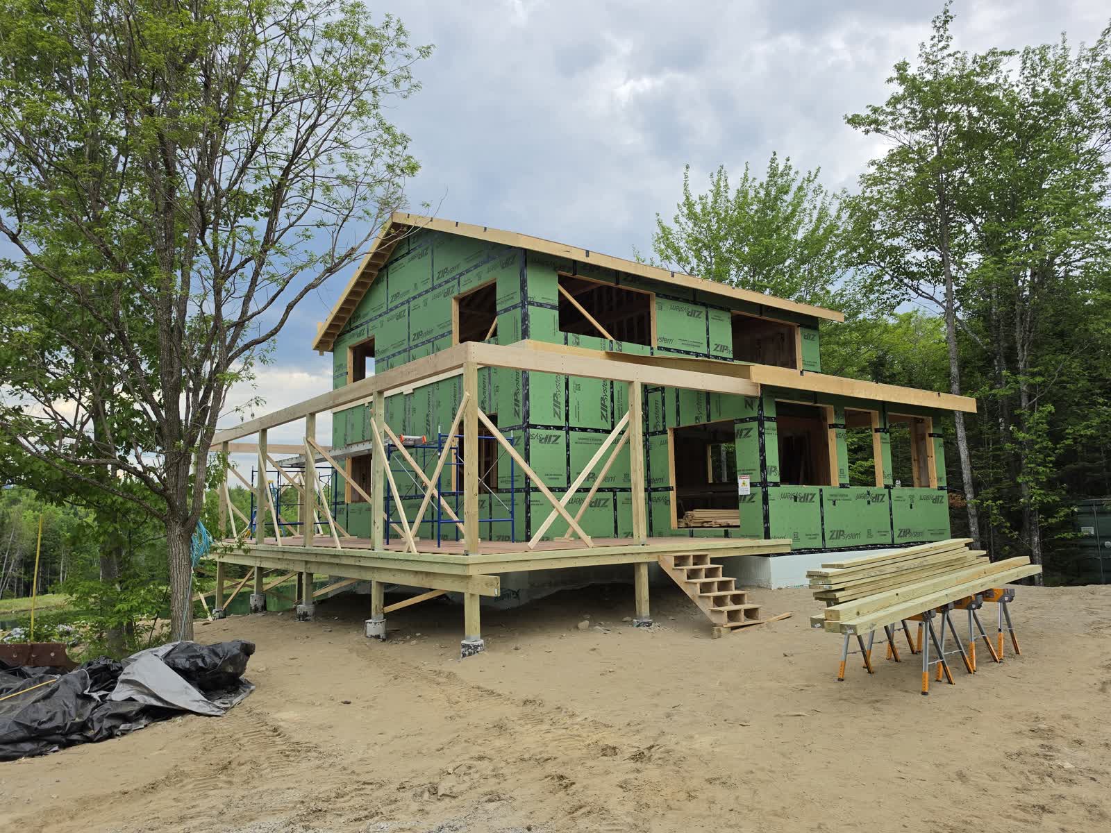 Exterior weatherization deck framing winter construction phillips maine