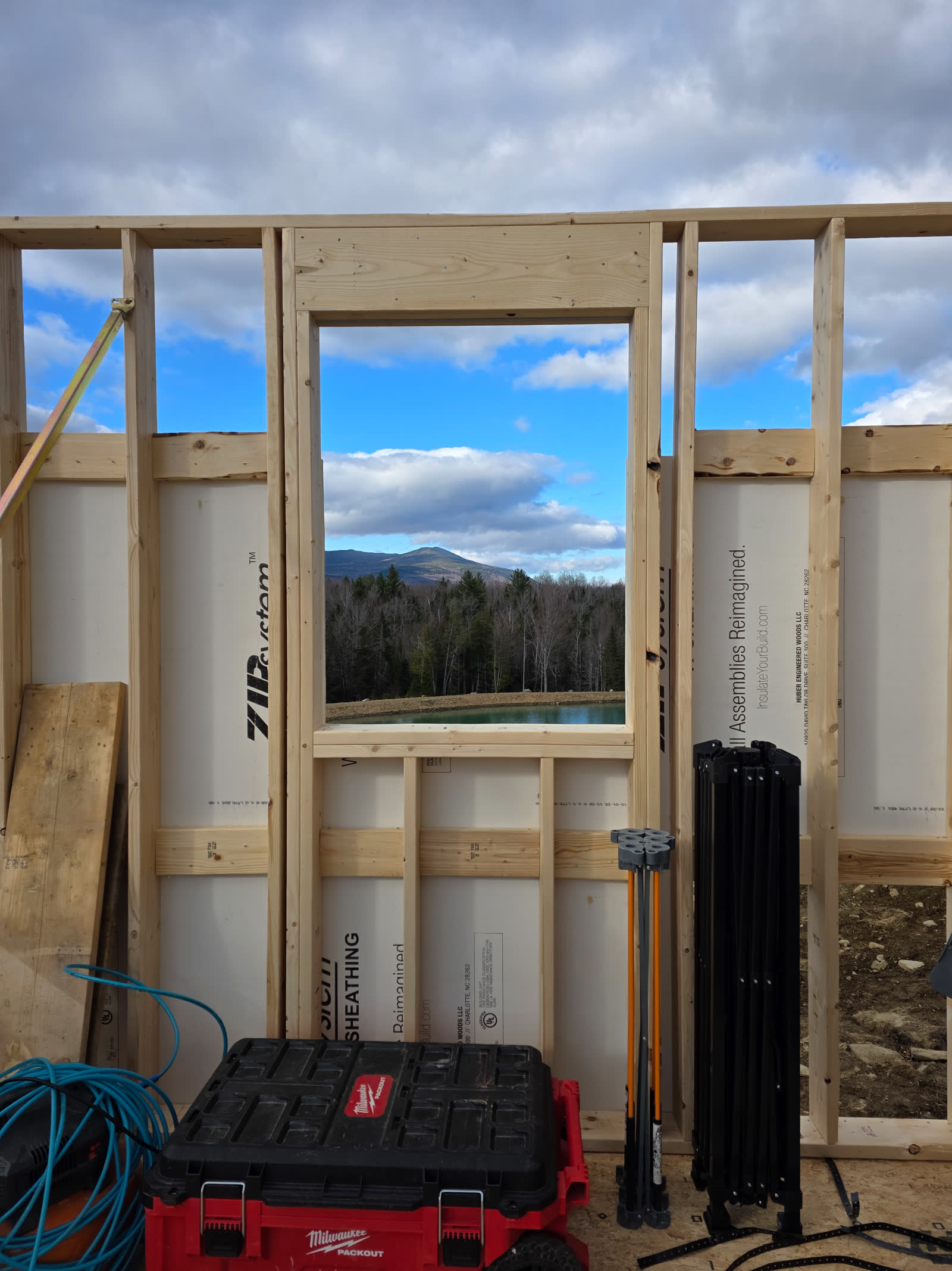 Interior wall framing window winter construction phillips maine