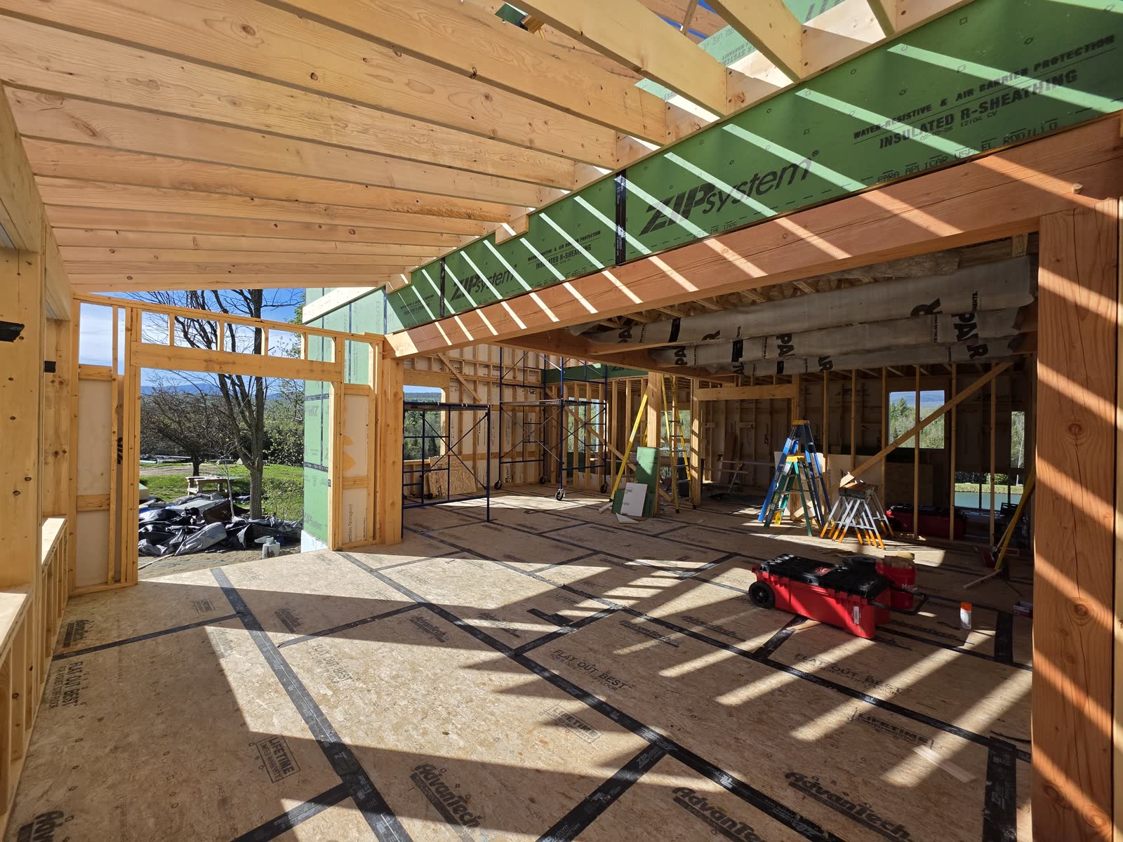 Interior roof rafter framing winter construction phillips maine