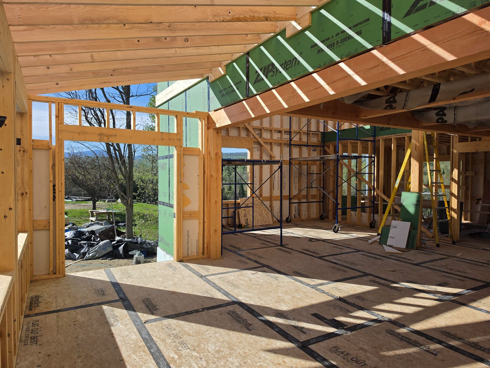 Interior framing vaulted ceiling winter construction phillips maine
