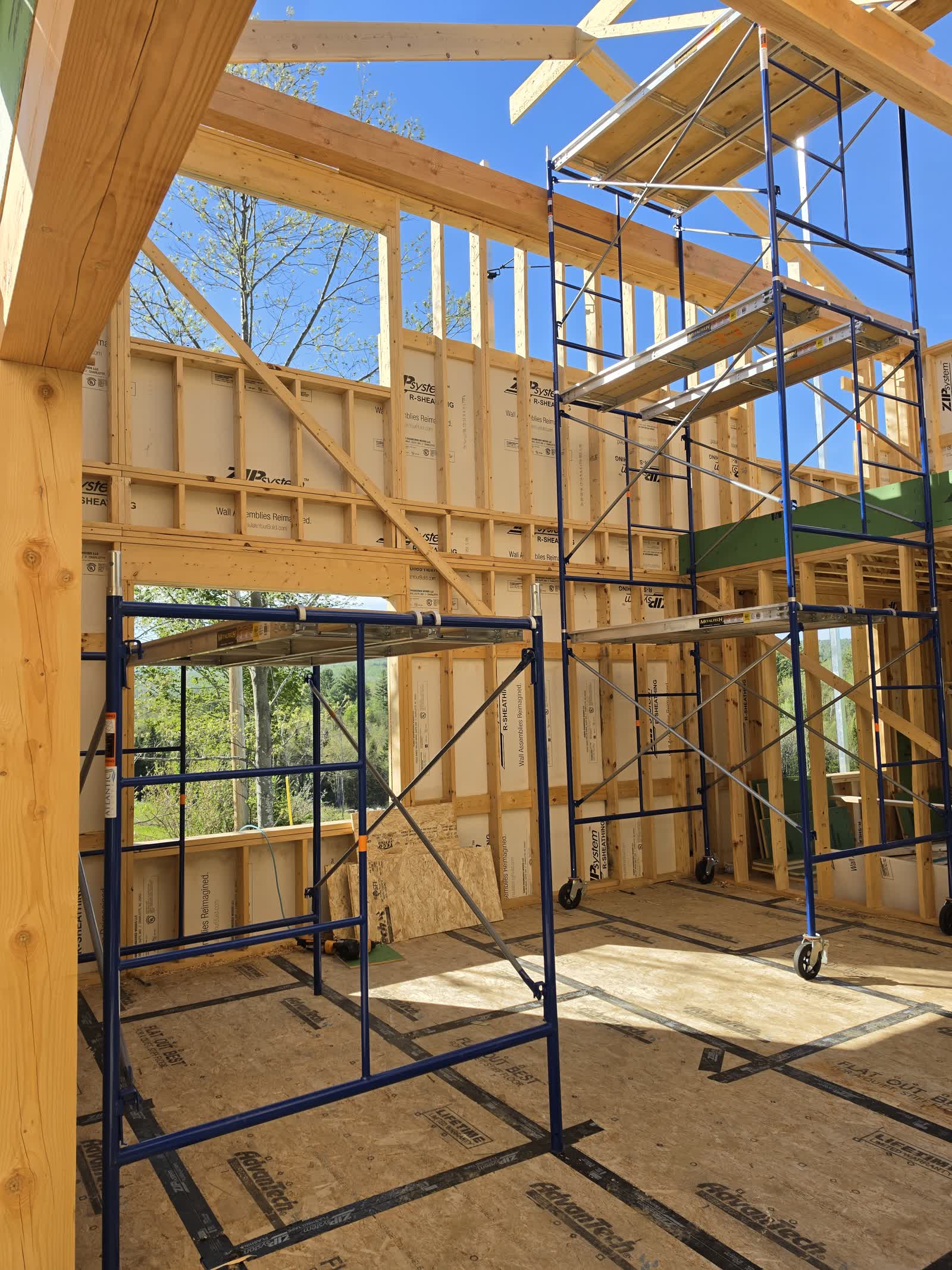 Interior framing vaulted ceiling winter construction phillips maine