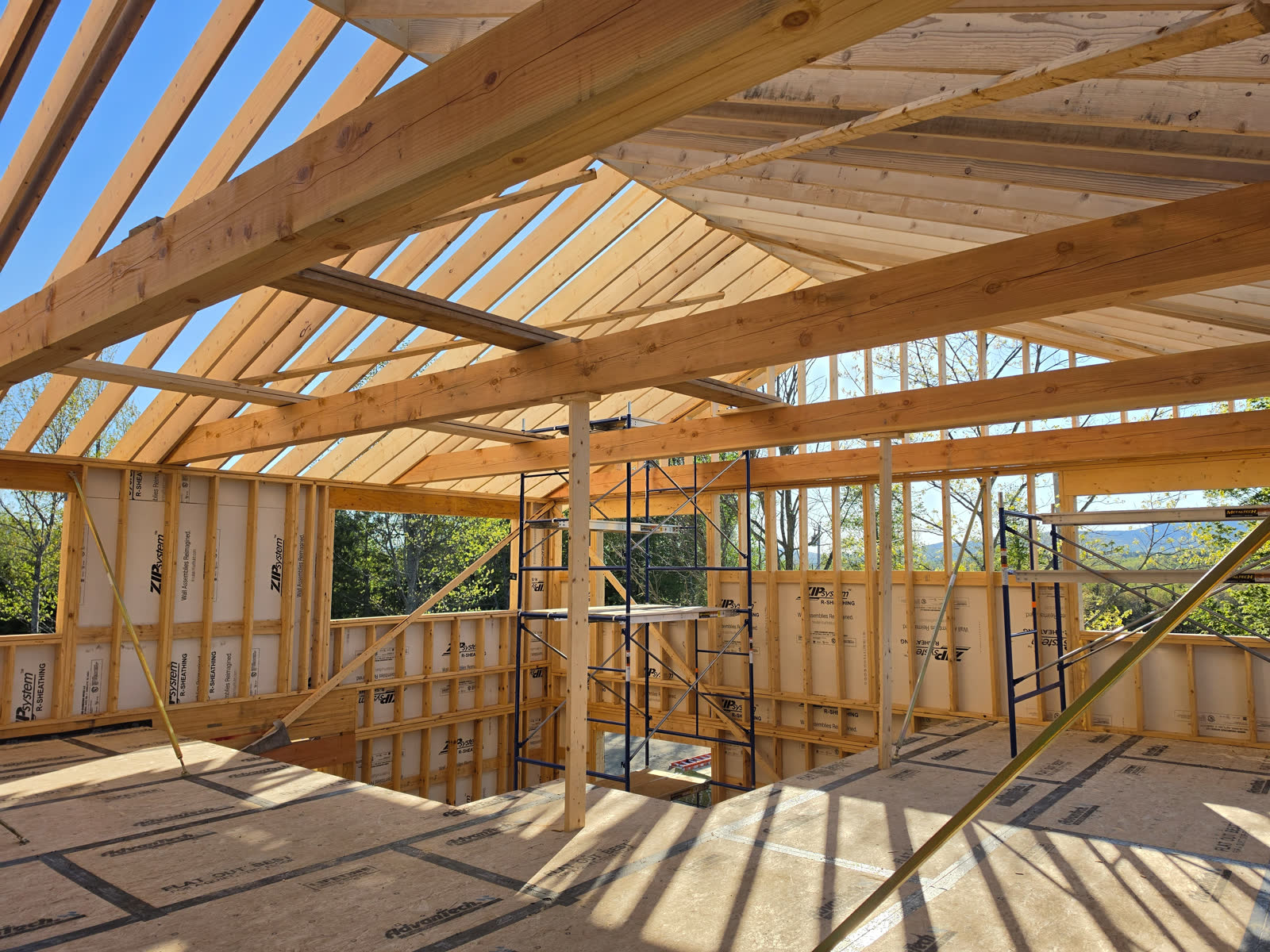 Interior roof rafter framing winter construction phillips maine