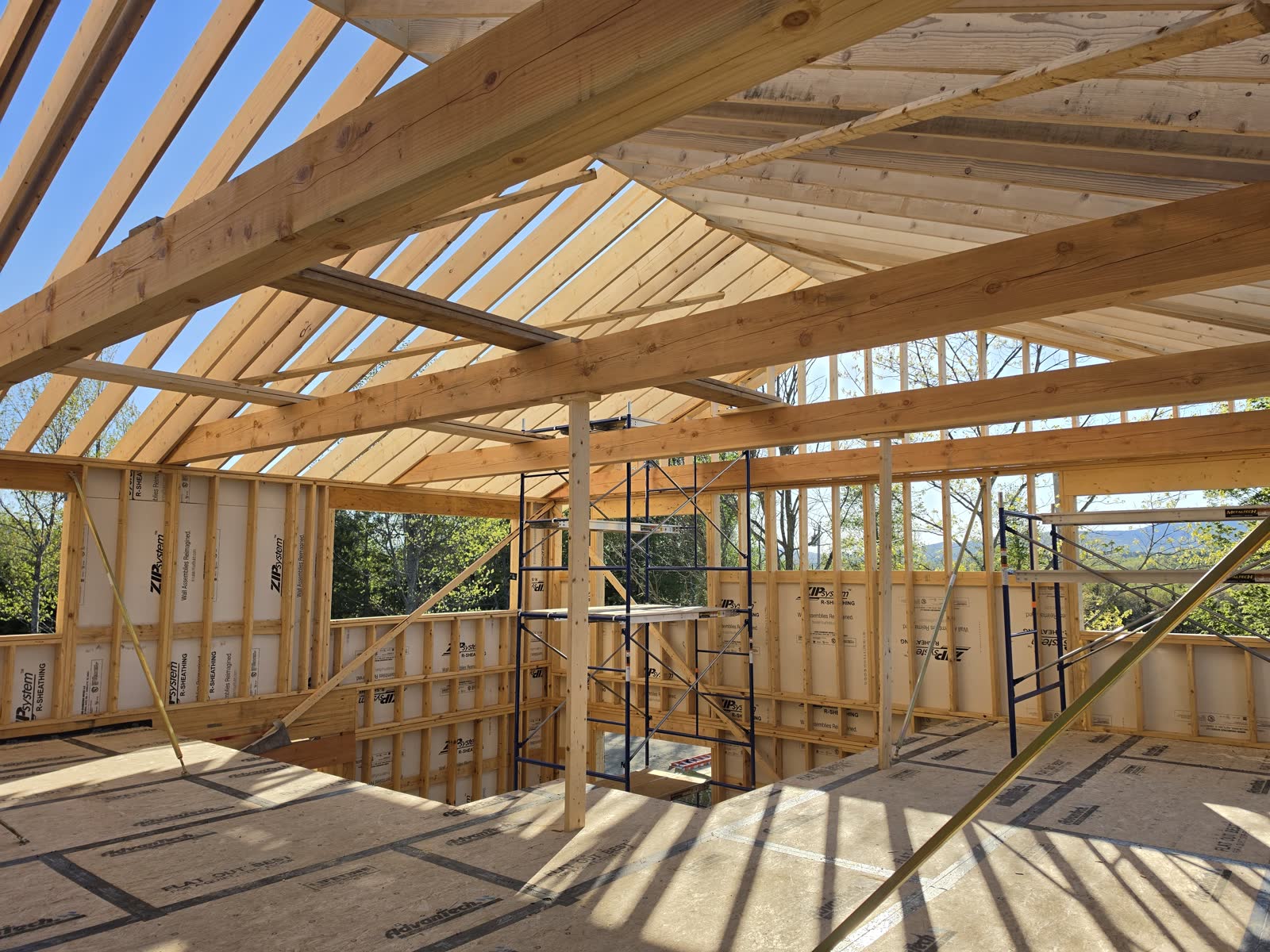 Interior roof rafter framing winter construction phillips maine