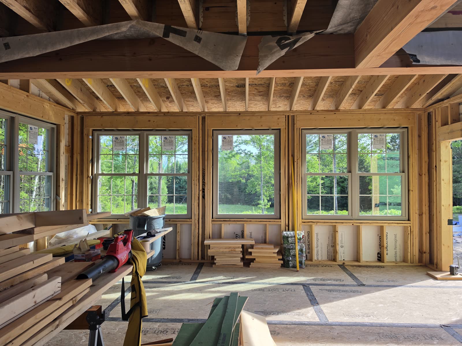 Interior framing window openings winter construction phillips maine