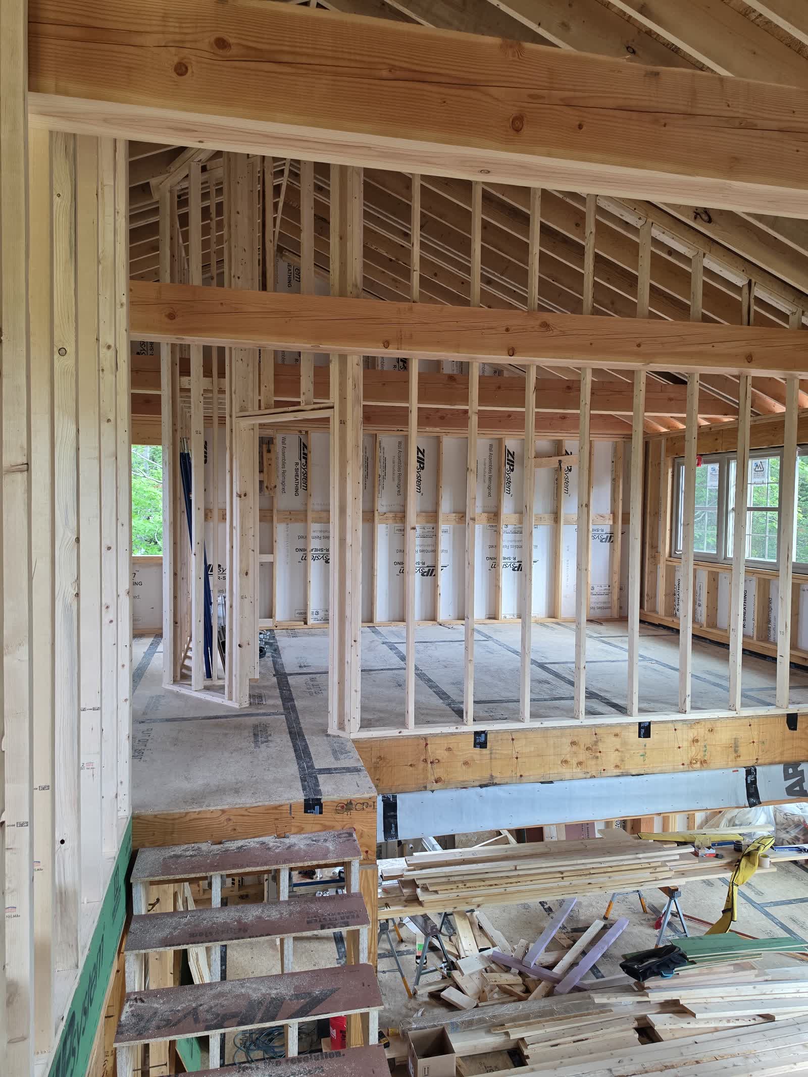 Interior roof rafter framing winter construction phillips maine
