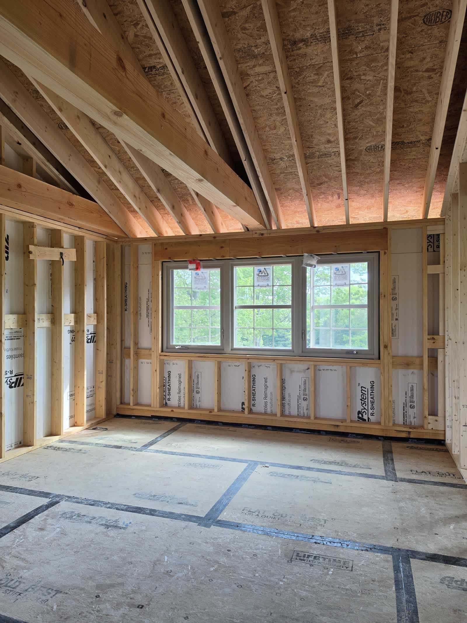 Interior framing window winter construction phillips maine