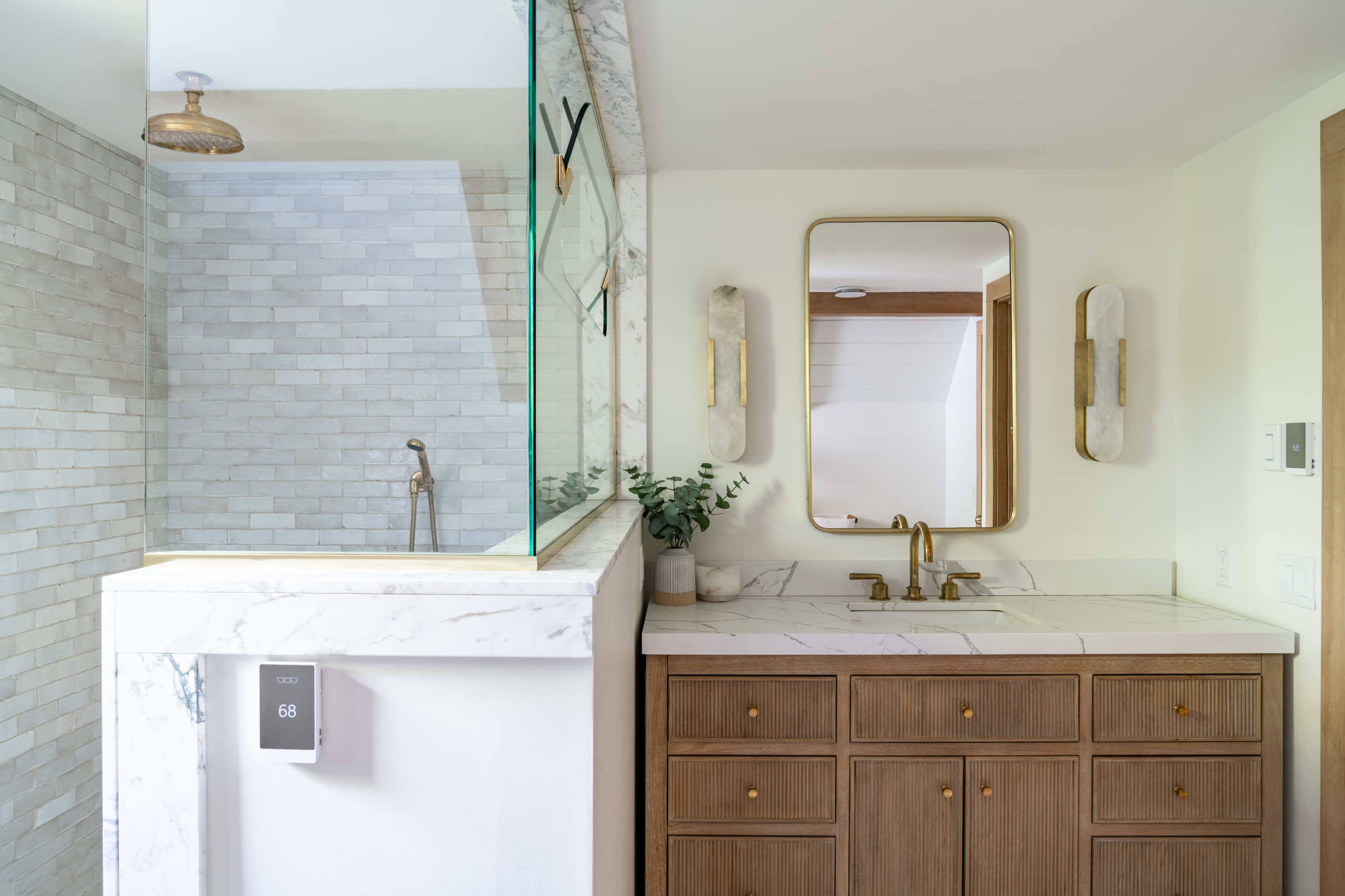 Bathroom vanity fluted oak marble winter construction phillips maine