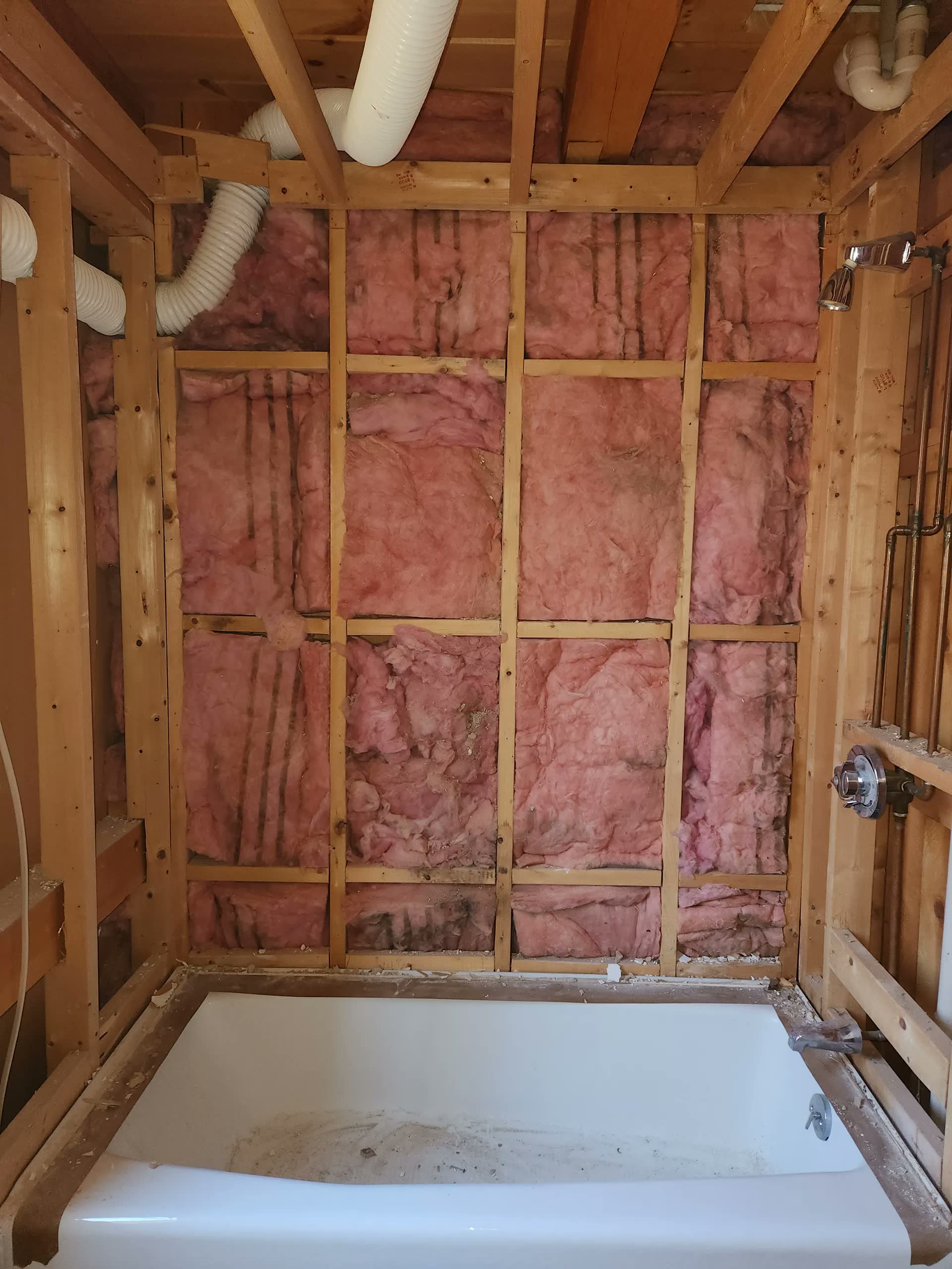 Water line rough in winter construction bathroom remodel maine
