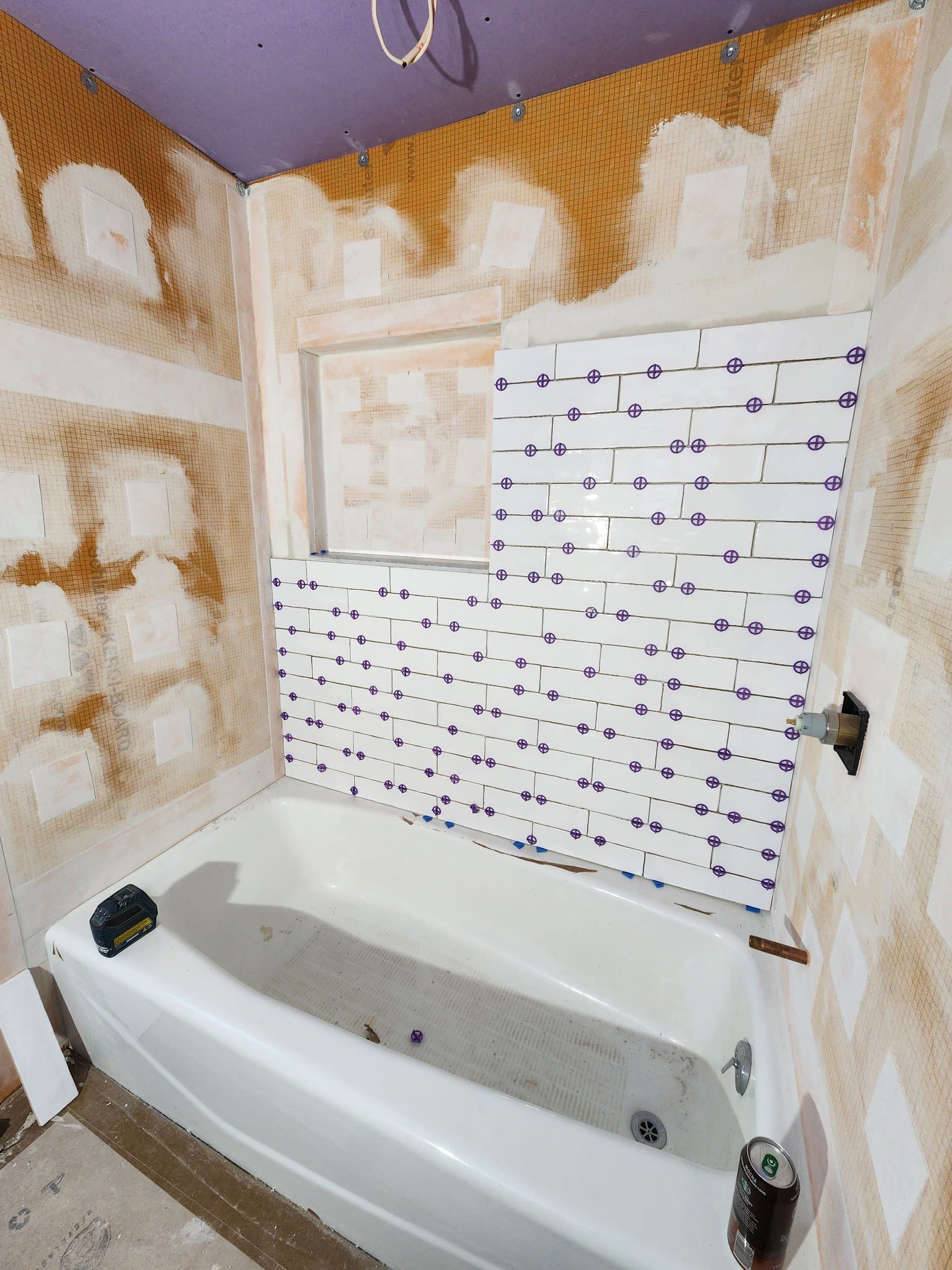 Waterproofed shower tile start winter construction bathroom remodel maine