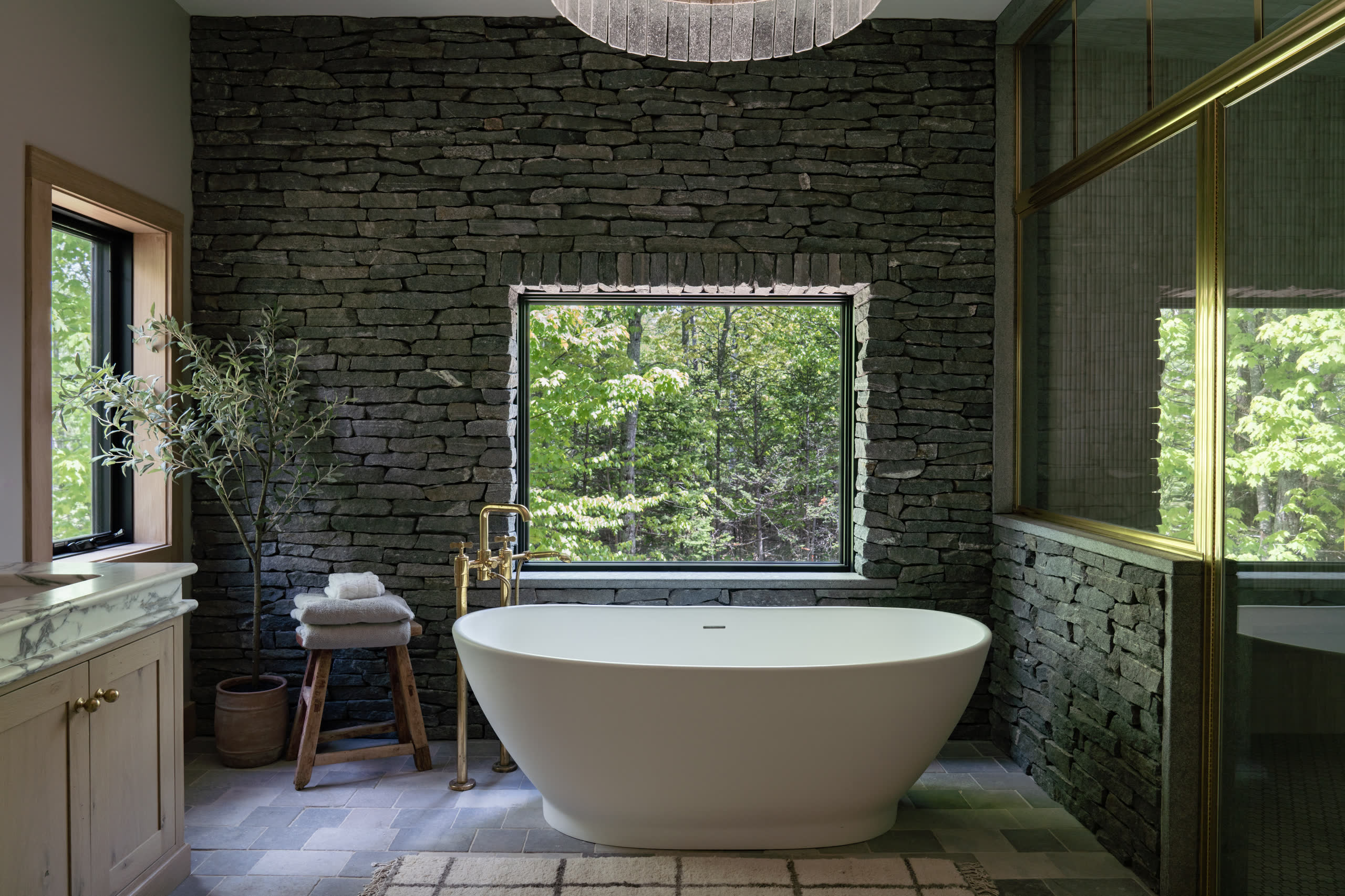 Winter construction custom home bathroom carrabassett valley maine